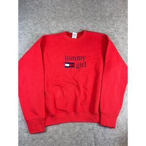 VINTAGE 90s Y2K Tommy Girl Sweatshirt Womens Large Red Crewneck Bootleg Retro